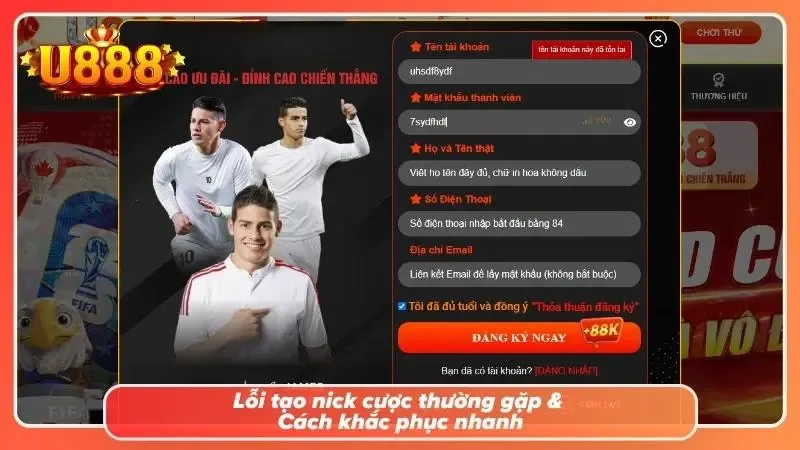 Bí kíp khắc phục sự cố khi tạo nick cược