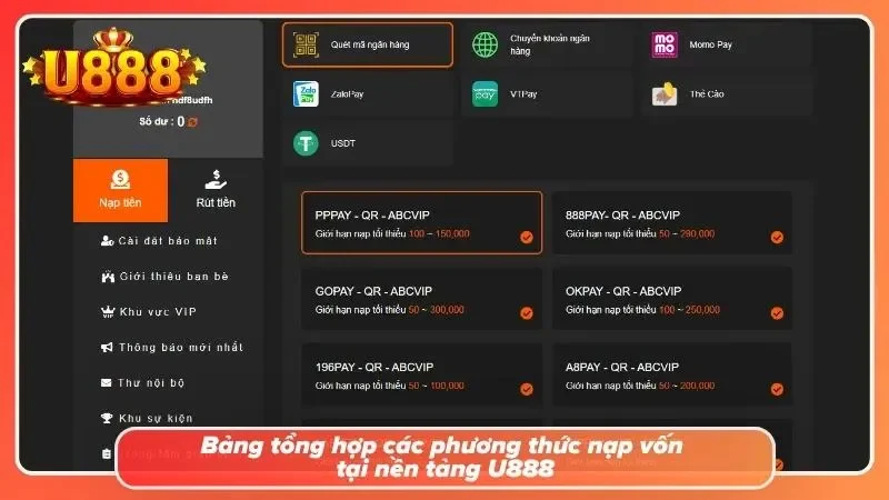 5 cách thức nạp tiền U888 tốt nhất